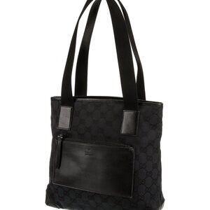 Gucci GG Black Canvas Leather Tote + Auth Certificate